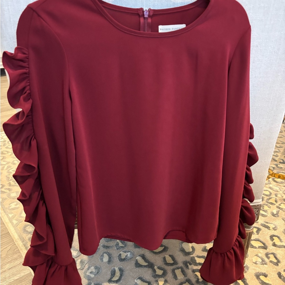 Elegant Burgundy Ruffle Sleeve Top